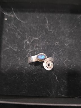 Adjustable Sterling Silver Swirl Ring with Blue Labradorite